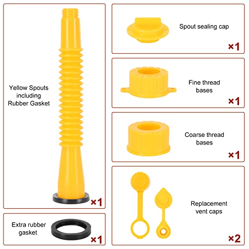Neaglory 1 Kit Gas Can Spout Replacement, Flexible Pour Nozzle With Screw Collar Caps, Spout, Spout Sealing Cap, Extra Rubber Gasket, Replacement Vent Caps #TOP2