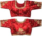 zara bordeaux lac horaires Col rond Pujia Mills Chemisier sari multicolore en soie fantôme lourd avec fil doré brodé paillettes zari travail demi-manches (38 tailles + marge), Bordeaux, 38