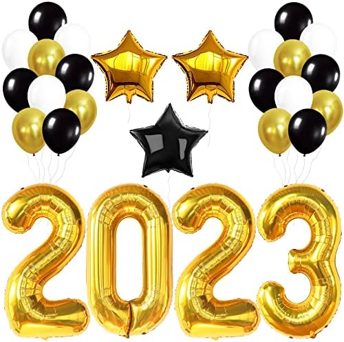 Big 40 Inch Black and Gold 2023 Balloons Set - 2023 Graduation Decorations | Graduation Party Supplies | Gold 2023 Balloons Numbers with Star Balloons for Class of 2023 Decorations, Prom Decorations