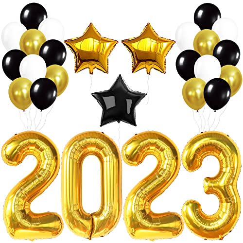 Big 40 Inch Black And Gold 2023 Balloons Set - 2023 Graduation Decorations | Graduation Party Supplies | Gold 2023 Balloons Numbers With Star Balloons For Class Of 2023 Decorations, Prom Decorations #TOP12
