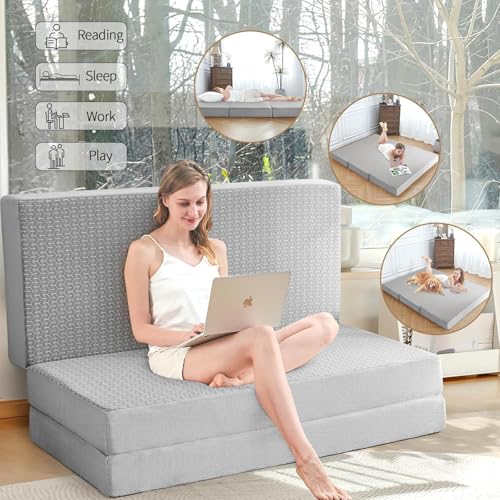 Image of Folding Mattress Full Size, 6 inch Trifold Mattress Futon Murphy Bed,Grey