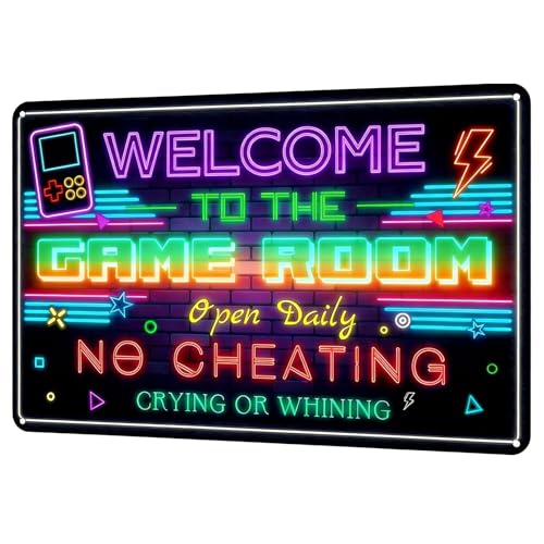 Plaque Métal Néon ,20 x 30 cm Décoration de jeu néon cool pour garçons et adolescents,Idée de Cadeau pour Les Gamers pour la Maison Mur Art Chambre