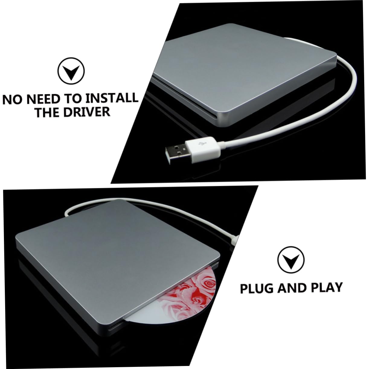 Operitacx Grabadora de DVD ROM USB 3.0 8X Abs Plata para Ordenador | Instalación de Sistema, Música y Cine, Copia de Seguridad de Datos, Uso Doméstico en Sobremesa