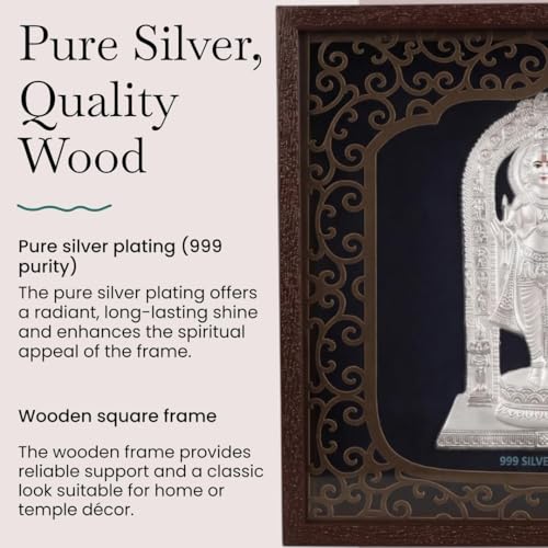 Image of Silver Plating Ramlalla Frame | Divine Home Decor | Wall Mount SquareFrame for Gift, Wooden PhotoFrame for Temple, OfficeDecor | hangingframe (6.50 inch x 6.50 inch Inch)