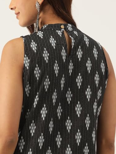 Image of feranoid Unique Printed Choker Neck Back Button Sleeveless Long Kurti