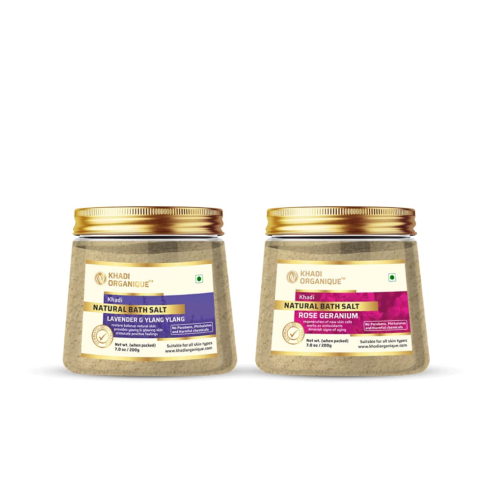 Khadi Organique Rose Geranium & Lavender Ylang-Ylang Bath Salt for Body & Foot Spa, Calming, Relaxing, Muscle Pain Relief | 100% Pure & Natural | Epsom Salt, Essential Oil - Combo of 2 (2x200gm)-image-44