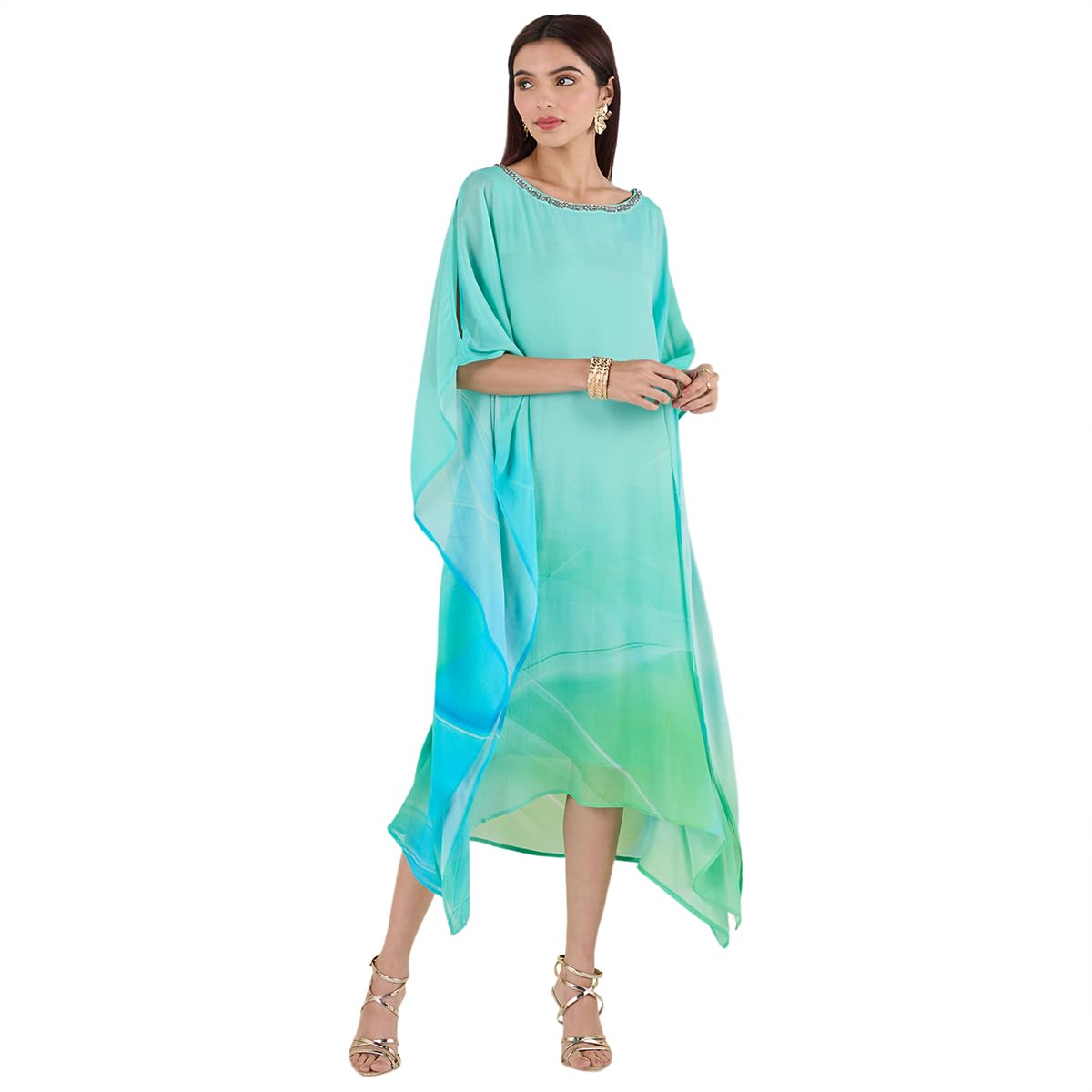 navyasa by liva Navyasa Blue Liva Georgette Abstract Print Kaftan-picture-10