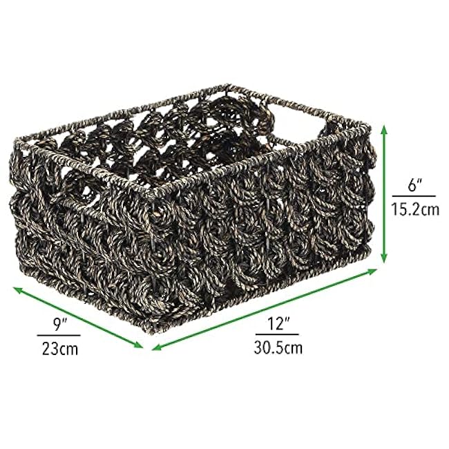 mDesign Set of 3 Wicker Storage Boxes ¡ª Small Wicker Baskets for Kitchen Storage and Organisation ¡ª Versatile and Compact Storage Baskets ¡ª Black Wash