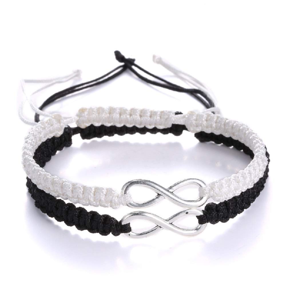 2PC/Set Stainless Steel Infinity Couple Bracelet Braided Leather Rope Wax Strings Bangle Wrist Adjustable Chain Fit 7-9 Inch for Lover Friendship Gift for Women Men-White & Black (B08LYXM8L2) Amazon Price History, Amazon Price Tracker