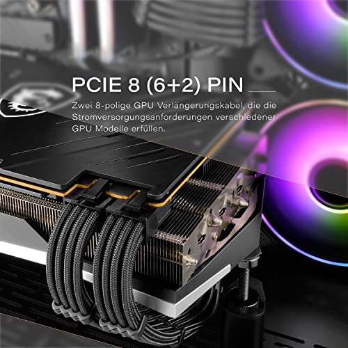 PSU - Cavo di alimentazione per PC, rivestito in morbido nylon, 24 pin/8 pin, fino a 6 + 2 pin, 8 pin, fino a 4 + 4 pin, 300 mm, colore: Nero - Alimentatore - Immagine 2