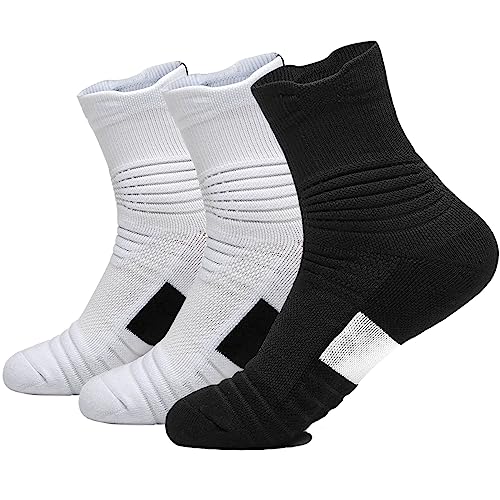 Image of 3 Pack Compression Basketball Socks Performance Cushioned Athletic Crew Sports Running Cycling Sock