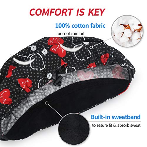 Image of Bouffant Caps with Button and Sweatband, Adjustable Scrub Caps for Women Men, One Size Multi Color