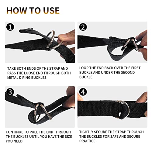 Yoga Strap For Stretching,Durable Webbing With Adjustable Metal D-Ring Buckle Loop, Yoga Exercise Straps For Pilates, Physical Therapy, Dance, Gym Workouts(Black) #TOP4