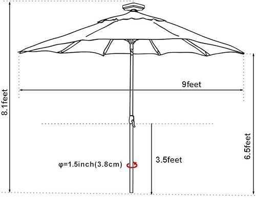 Miniatura 5 de EliteShade - Sombrilla solar de 9 pies  2.74 metros, con 80 luces LED para patio, mesa al aire libre, con ventilación y cubierta que no se decolora