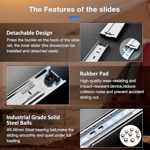 Heavy Duty Drawer Slides Full Extension Runners 12 14 16 18 20 22 24 26 28 30 32 34 36 38 40 Inch Side Mount Rails for Drawer Capacity 250 lb 1 Pair by REGUDA - Image 8