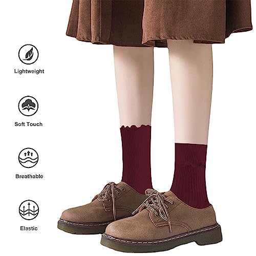 Image of UTTPLL Womens Cotton Crew Socks Ruffle Turn-Cuff Fashion Princess Lettuce Ankle Socks Athletic Thin Gift Dress Socks
