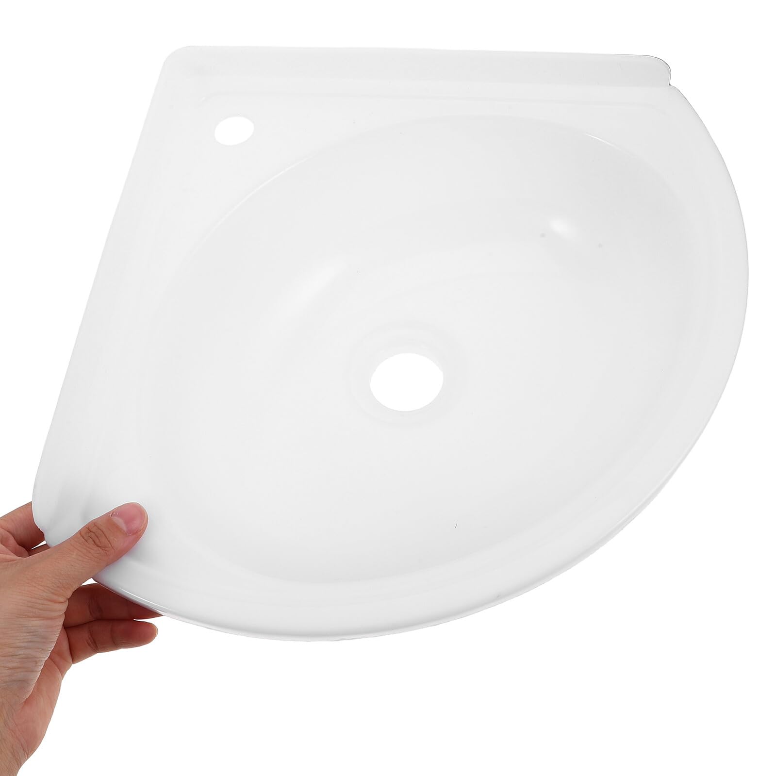 Lavabo D’angle Mural en Plastique Blanc, Mini Vasque Légère et Facile à Installer, Gain de Place pour Salles de Bain, Buanderies et Terrasses Style Aléatoire