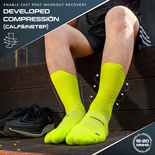Image of Compression Running Socks 3 Pairs, Cushion Crew Socks, Anti-Blister Moisture Wicking Athletic Hiking Basketball Socks