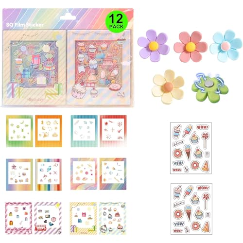 WOGOZAN Square Film Stickers Set for FujiFilm Instax Square SQ1 SQ40 SQ6 SQ10 SQ20 SP-3 Instant Camera 2.9x3.4 Inch Films, Include 12 DIY Stickers, 5 Daisy Refrigerator Magnets and 2 DIY Stikers