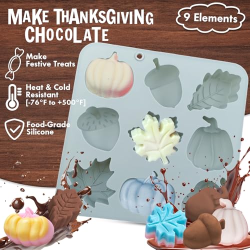 Image of 2PCS Thick Fall Silicone Molds, 9-Cavity Pumpkin Acorn Maple for Soap Craft