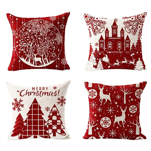 Housse de coussin 65x65 Noël en lin lavable pour protection canapé - 2