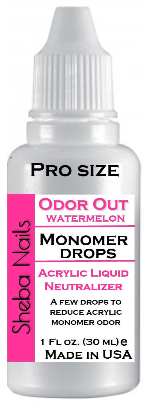 SHEBA NAILS Odor Out Monomer Drops Acrylic Liquid Neutralizer PRO 1 OUNCE WATERMELON Scent- Minimizes Acrylic Liquid Monomer Odor Helps Reduce The Smell Of Monomer Nails Extension DIY Nail Manicure
