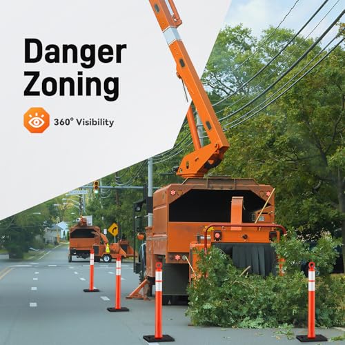 [6 Pack] HiGiant 42\'\' Traffic Delineator Posts with Reflective Strips, Orange Delineator Post Cones for Parking Lots, Construction Zones, Road Closures - Thumbnail 3