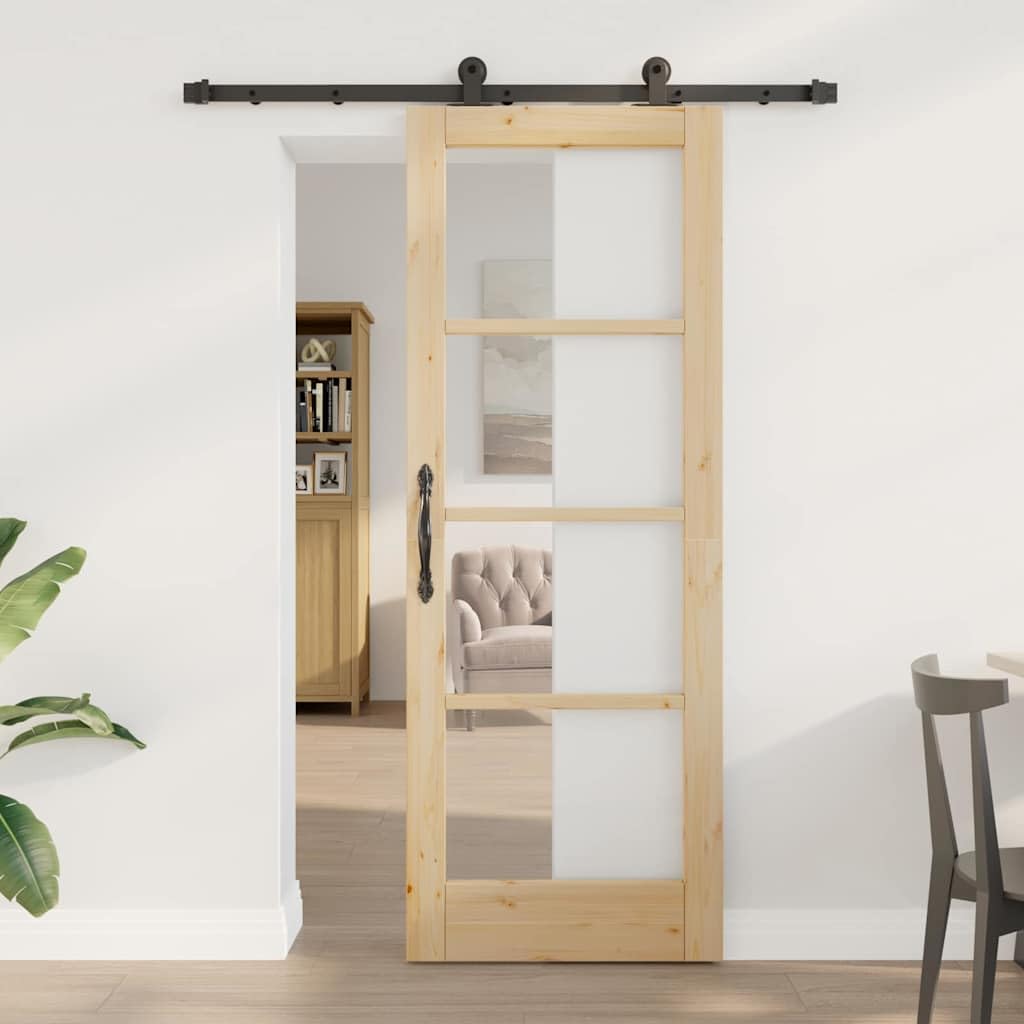 Puerta Corredera con Herrajes Puerta Corredera de Interior Puerta corredera Madera y Metal para Baño Salón Sala de Estar Cocina-Natural-73.5 x 198.5 cm/152.5 cm