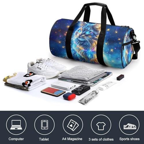 Starry Sky Cat Sports Gym Bag Travel Duffel Workout Bag with Adjustable Strap3