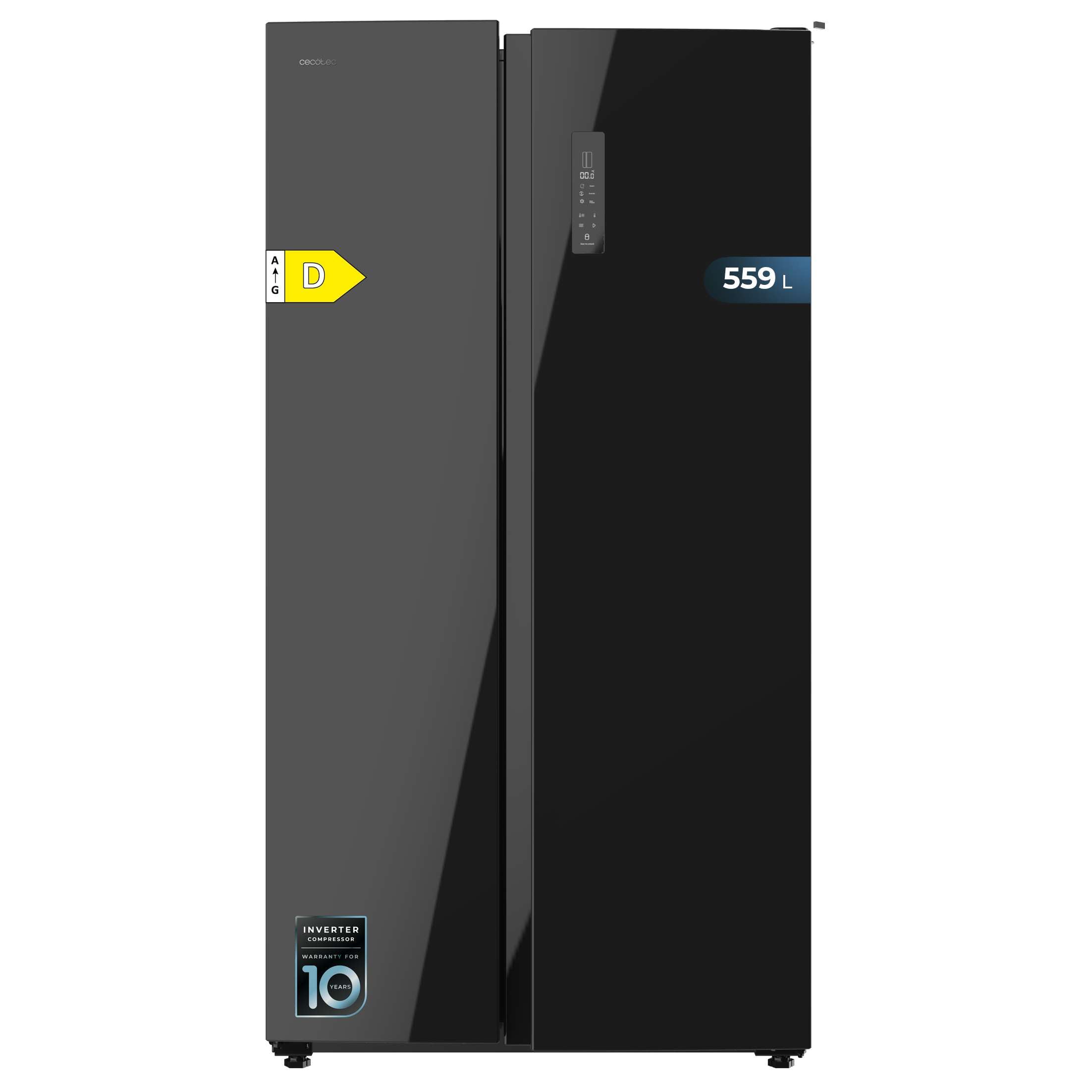 Cecotec Bolero CoolMarket SBS 550 Glass D Kühlschrank 550 Liter Höhe 90 cm Breite Multi Air Flow System Total No Frost, Inverter Plus Motor, Fast Cooling, Fast Freezing
