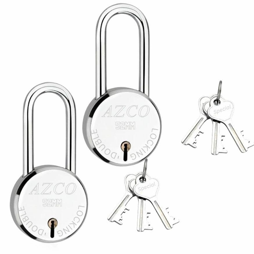 Azco Round Padlock 50mm with Long Shackle – Stainless Steel Body 7 Lever Double Locking Both Ends, Durable Security Lock for Home, Gate, and Shutter – Made in India (Pack of 2 Lock)-image-7