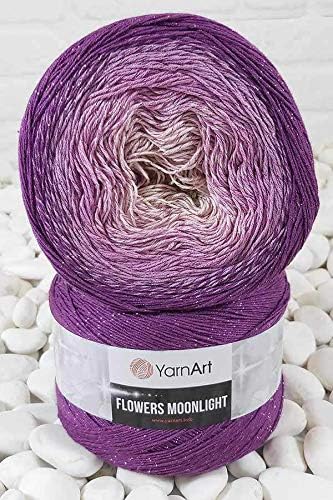 Image of YarnArt Flowers Moonlight Glitter Cotton Yarn, Soft, Rainbow Crochet, Metallic Lurex handknit Shiny, Silvery Cake, Multicolor Cotton, 1 Skein Weight 9.17oz Lenght 393.7 inches,1 Fine Yarn (3290)