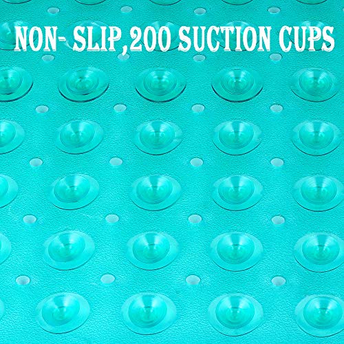 Image of YINENN Bath and Shower Safety Mats 40x16 inch, Non Slip with Suction Cups for Bathroom Stall and Tub Floor, Extra Large and Machine Washable, Drain Holes Keep Bathtub Clean, Green