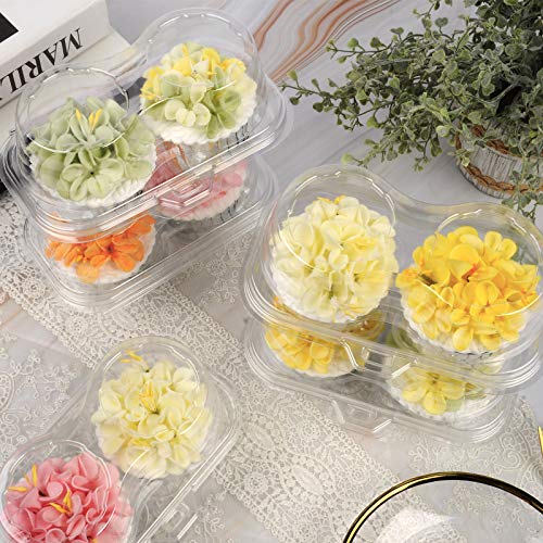 Sharlity Plastic Cupcake Containers 2 Compartment Disposable Cupcake Holders Plastic Cupcake Carrier with Deep Dome(50 Pack)