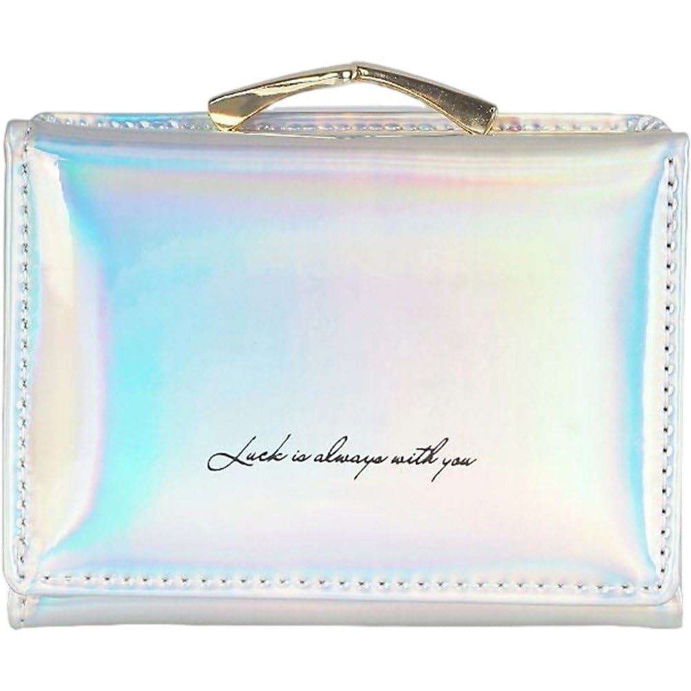 Uzztfa Women's Silver Small Wallet For Mini Card Holder Case Iridescent Holographic Purse Coin Pocket For Girls