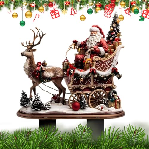 Weihnachtsdeko für Balkonkästen 14 CUVZORA Weihnachtsstecker, Weihnachtsmann Rentier Gartenstecker aus...