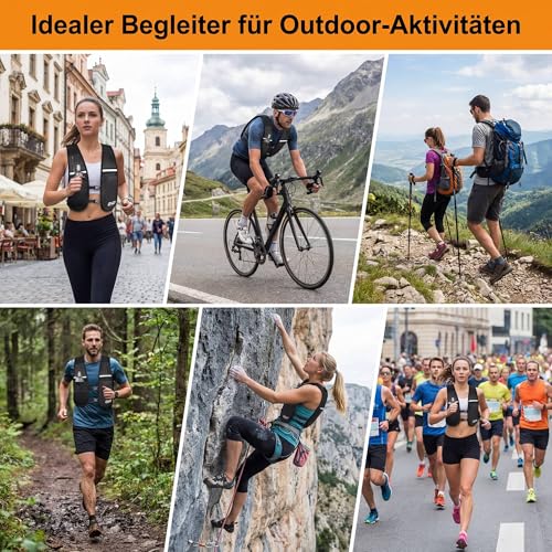 TSINGSA Laufweste Damen und Herren, Leicht&Atmungsaktiv Trinkweste, Verstellbarer Brustgurt Großvolumige Taschen, Laufrucksack mit 500ml Trinkflasche für Joggen Wandern Bergsteigen Radfahren Marathon