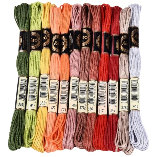 Image of 12 Skeins 105 Yards Multi Color Cross Stitch Thread for Bracelets