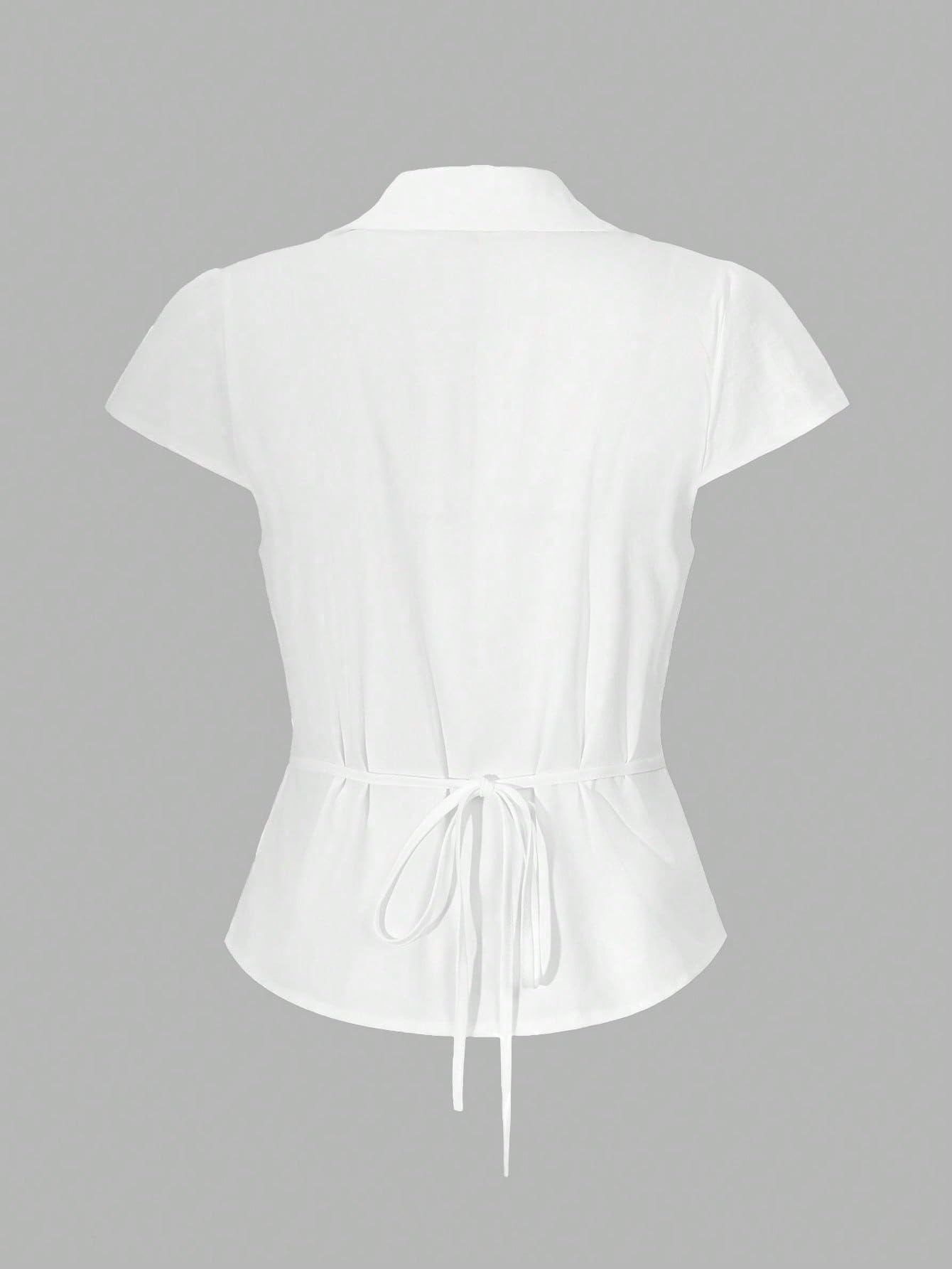 Verdusa Women's Ruched Tie Back Cinched Waist Tops Summer Collared Button Down Blouse