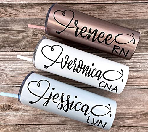20 Oz Personalized Nurse's Stainless Steel Skinny Tumbler With Custom Stethoscope Name By Avito - Includes Straw And Lid - Nurse Rn - Nurse Gift #TOP1