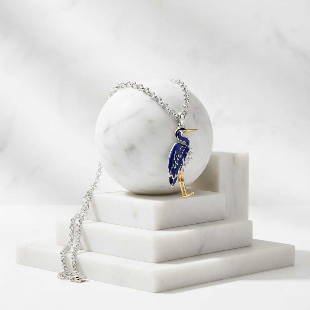 Heron Necklace Sterling Silver Bird Pendant Necklace Blue Heron Jewelry Bird Gifts for Women