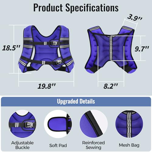 Image of Zeerun Weighted Vest, 6lb /8lb /10lb /12lb /15lb /18lb /20lb /24lb /30lb for Men Women, Reflective Stripe Adjustable Buckle, Comfortable Durable Rucking Vest for Walking Running Strength Training
