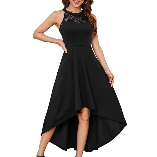 Bbonlinedress Women Black Cocktail Bridesmaid Dress Formal Wedding Guest Halter Hi Lo Dress Black S