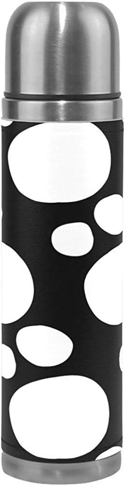 Like-like Stylish Cute Black White Polka Dot Vacuum Flask, Double Layer Stainless Steel Vacuum Insulated Travel Mug Kettle Bottle Cup