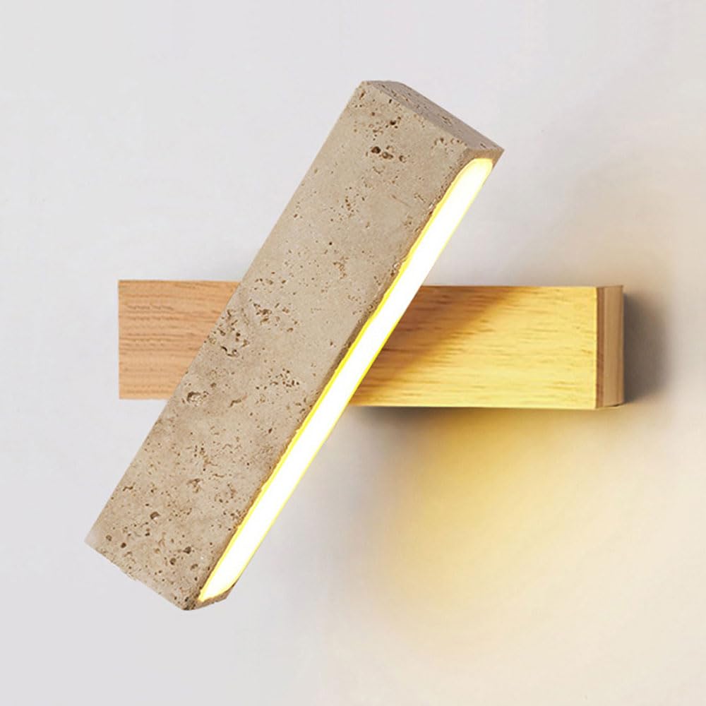 HAIDU LED Warm Light Natural Yellow Travertine Wall Sconce, Nordic Country Style Wall Light, Rotatable Wall Lamp, Bedside Corridor Dressing Table Decorative Lighting Fixtures