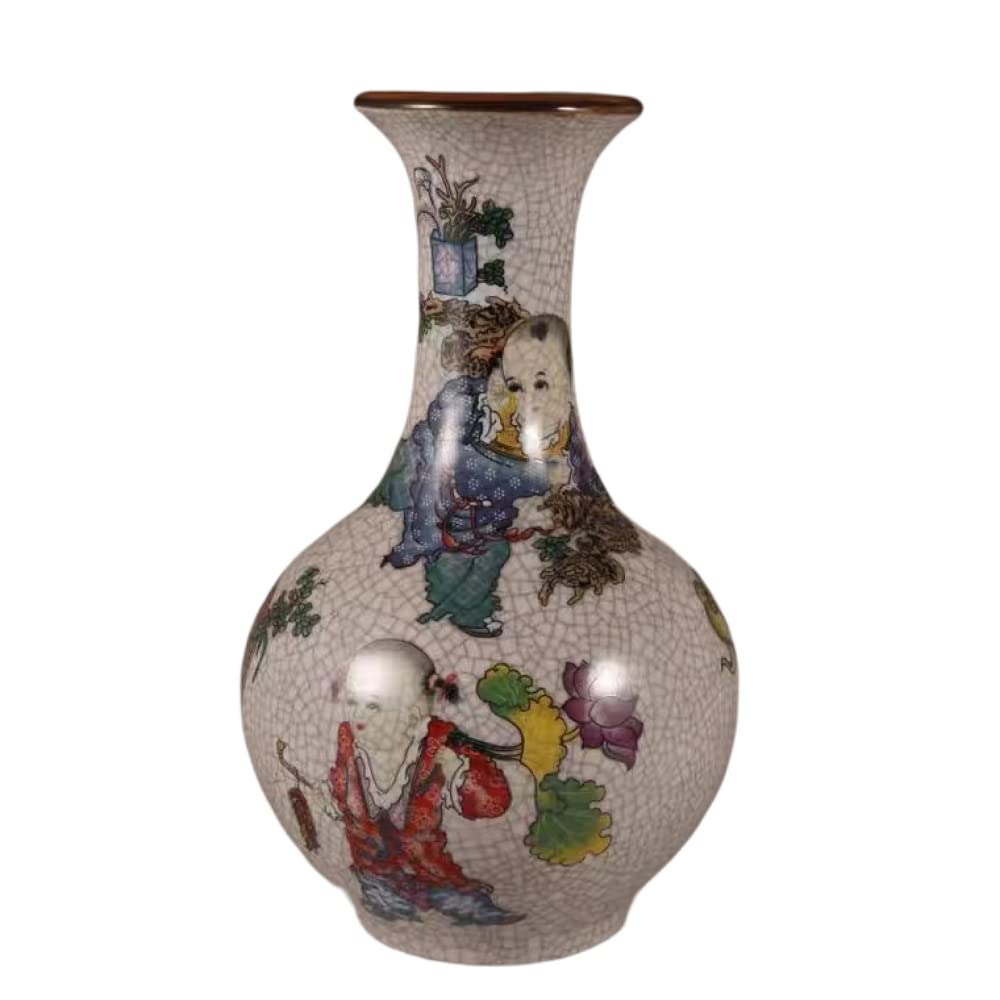 asdchZen Ceramic Colorful Vases Ginger Jar For Home Decor, Temple Jar Enamel Imitated Antique Vase Traditional Chinese Porcelain Dried Flower Vases Decoration-A 23.5 * 14 Cm