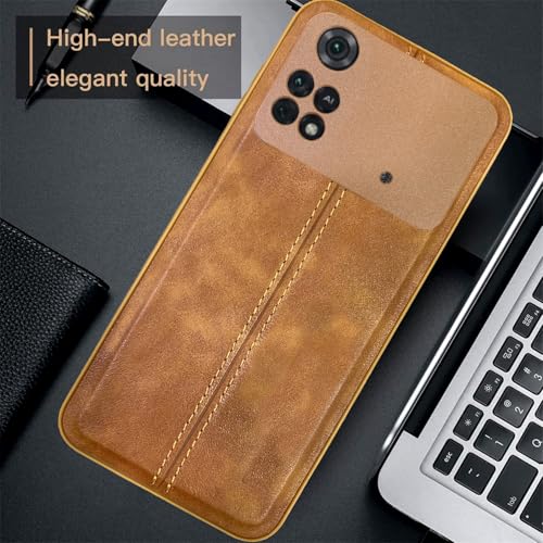 Image of A rtistque Premium Thread Leather Back Cover Case for Poco M4 Pro 4G | Drop Protection | Raised Camera Edges - Brown
