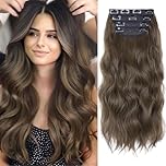 20 Inches Medium Brown Hair Extension clip ins, 4Pcs Synthetic Curly Clip in Hair Extensions, Natural Thick Hair Extensions Wavy Hair Pieces for Women (Color: Medium Brown)