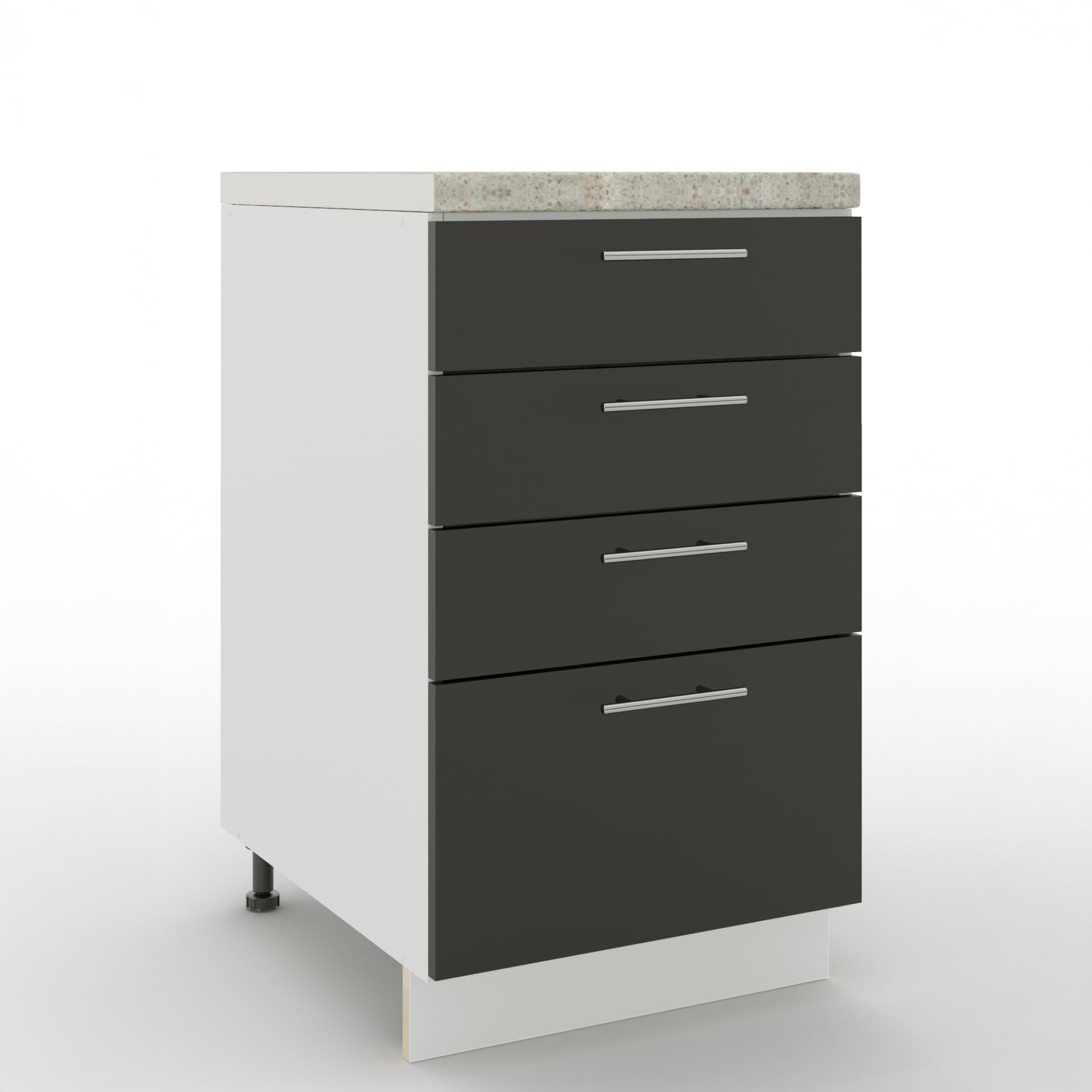 JD Greta Adjustable Kitchen Drawer Base Unit - 500mm - Drawer Cabinet with Fronts & Worktop - Dark Grey Matt