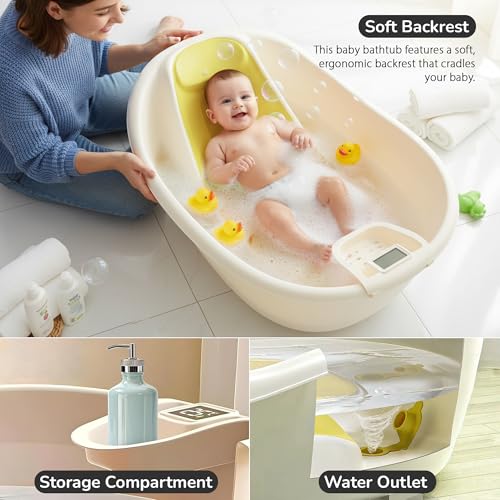 Image of Baybee Dive Baby Bath Tub for Kids | Bathing Tub with Touch Monitor & Tray | Newborn Baby Bath Seat | Kids Bather with Anti-Slip Support & Headrest | Kids Bathtub for Baby 0 to 5 Years (Green)